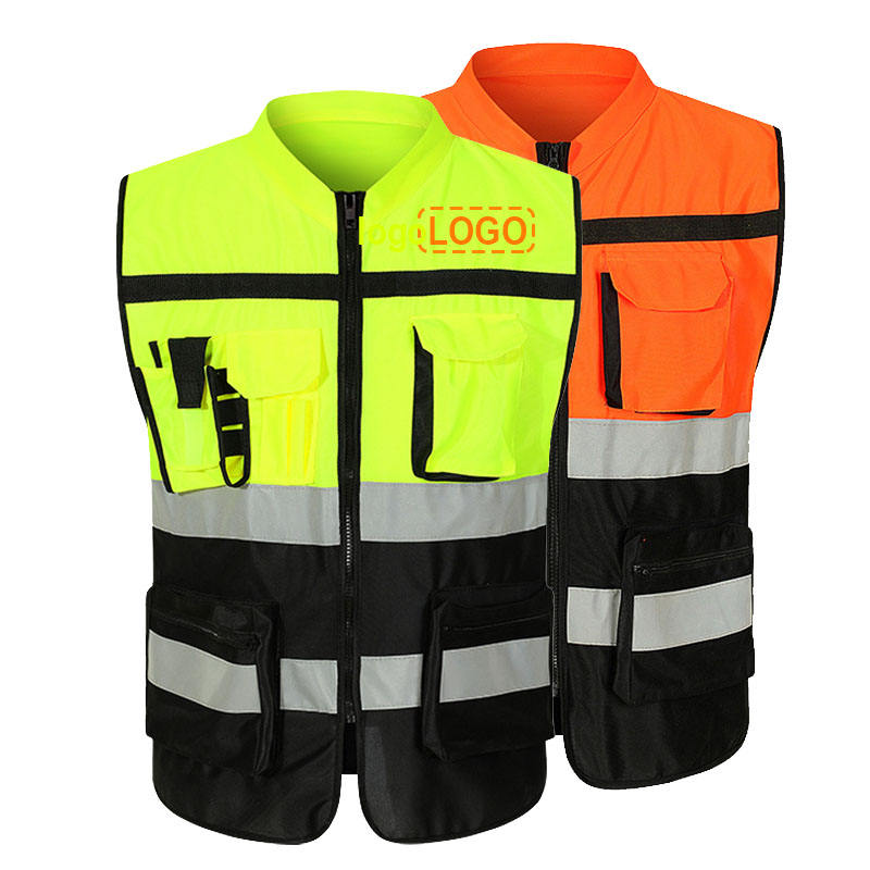 National Apparels Customized Black Reflective Safety Vest Company Logo With Pockets Custom Color Fluorescent Visibility Work Class 2 Safety Vest